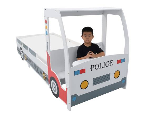 Pat de copii cu birou tip mașină de poliție, 90x200 cm, 3 image
