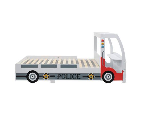 Pat de copii cu birou tip mașină de poliție, 90x200 cm, 4 image