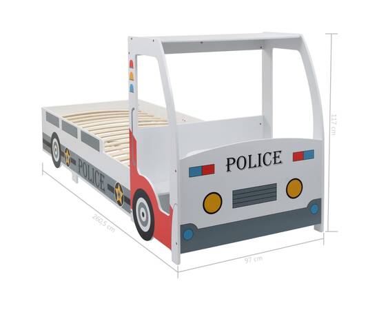 Pat de copii cu birou tip mașină de poliție, 90x200 cm, 9 image