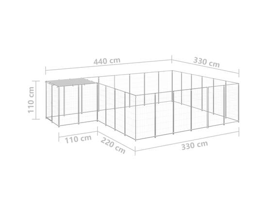 Padoc pentru câini, argintiu, 12,1 m², oțel, 6 image