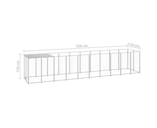 Padoc pentru câini, argintiu, 6,05 m², oțel, 6 image