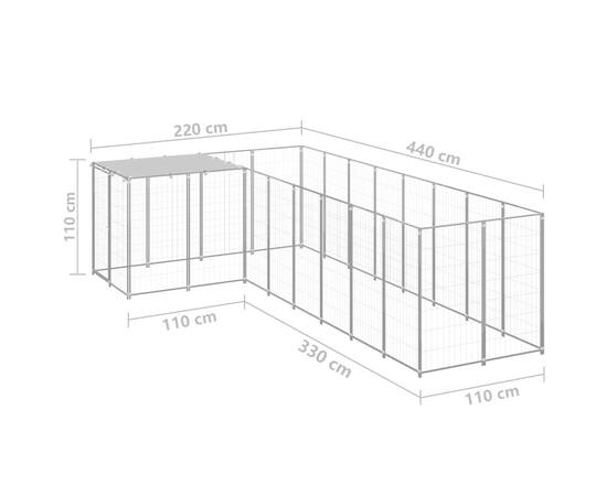 Padoc pentru câini, argintiu, 6,05 m², oțel, 6 image