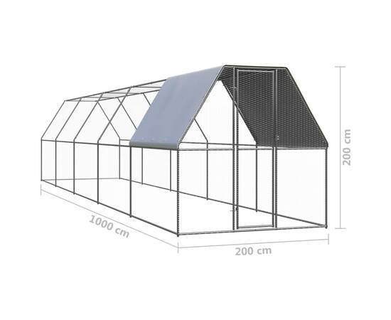 Coteț de exterior pentru păsări, 2x10x2 m, oțel zincat, 6 image