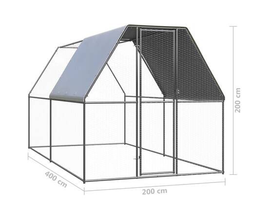 Coteț de exterior pentru păsări, 2x4x2 m, oțel zincat, 6 image