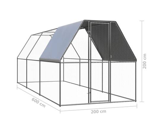 Coteț de exterior pentru păsări, 2x6x2 m, oțel zincat, 6 image