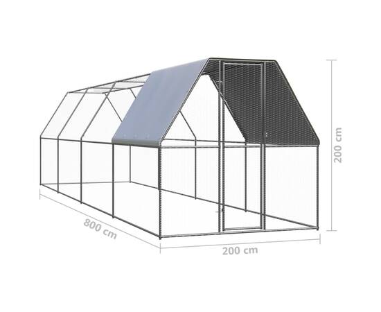 Coteț de exterior pentru păsări, 2x8x2 m, oțel zincat, 6 image