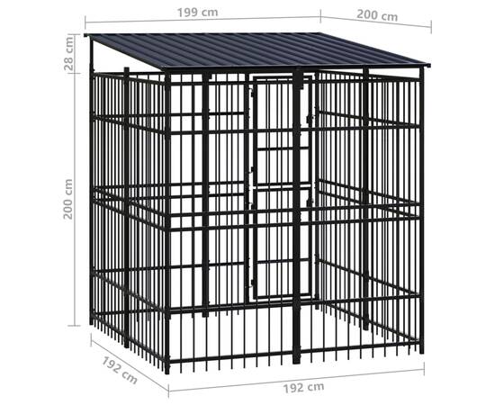 Padoc pentru câini de exterior cu acoperiș, 3,69 m², oțel, 8 image