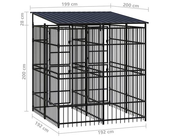 Padoc pentru câini de exterior cu acoperiș, 3,69 m², oțel, 8 image