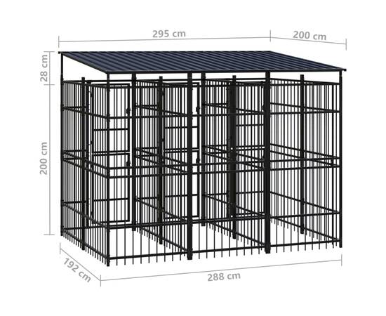 Padoc pentru câini de exterior cu acoperiș, 5,53 m², oțel, 8 image