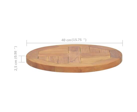 Blat de masă, 40 cm, lemn masiv de tec, rotund, 2,5 cm, 6 image