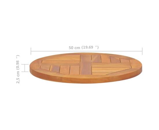 Blat de masă, 50 cm, lemn masiv de tec, rotund, 2,5 cm, 6 image