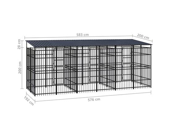 Padoc pentru câini de exterior cu acoperiș, 11,06 m², oțel, 8 image