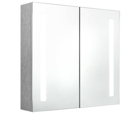 Dulap de baie cu oglindă și led, gri beton, 62x14x60 cm, 2 image
