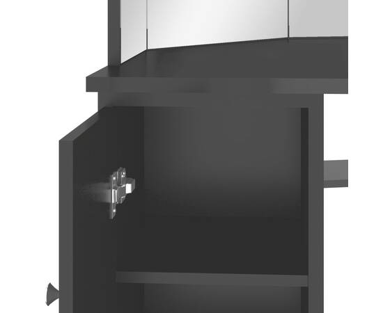 Masă de toaletă de colț, cu led, negru, 111x54x141,5 cm, 9 image