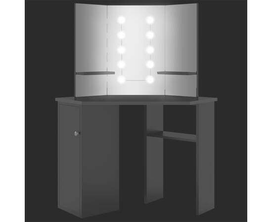 Masă de toaletă de colț, cu led, negru, 111x54x141,5 cm, 3 image