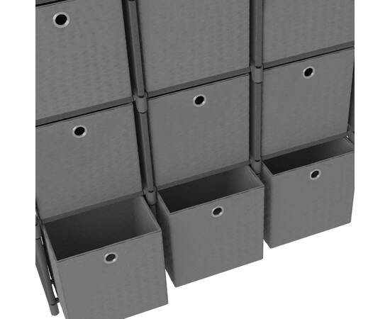 Raft expunere, 12 cuburi + cutii, gri, 103x30x141 cm, textil, 7 image