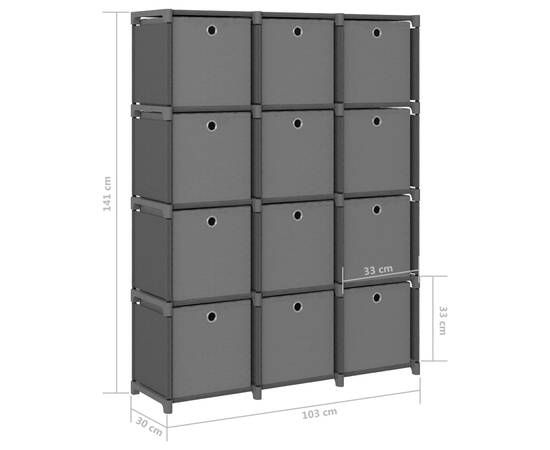 Raft expunere, 12 cuburi + cutii, gri, 103x30x141 cm, textil, 9 image