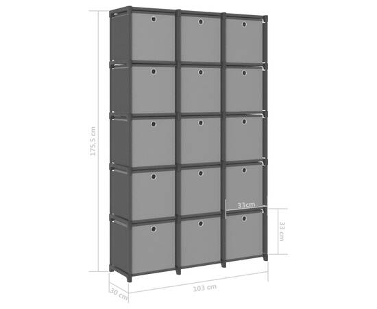 Raft expunere 15 cuburi, cutii, negru, 103x30x175,5 cm, textil, 9 image