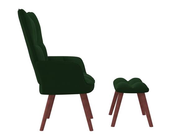 Scaun de relaxare cu taburet, verde închis, catifea, 4 image