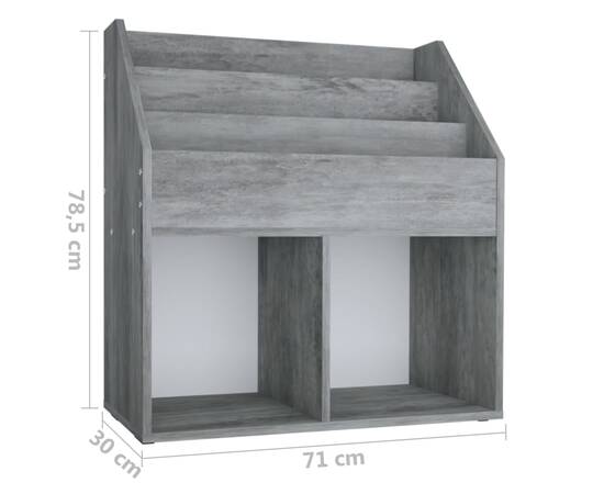 Raft de reviste pentru copii, gri beton, 71x30x78,5 cm, pal, 7 image
