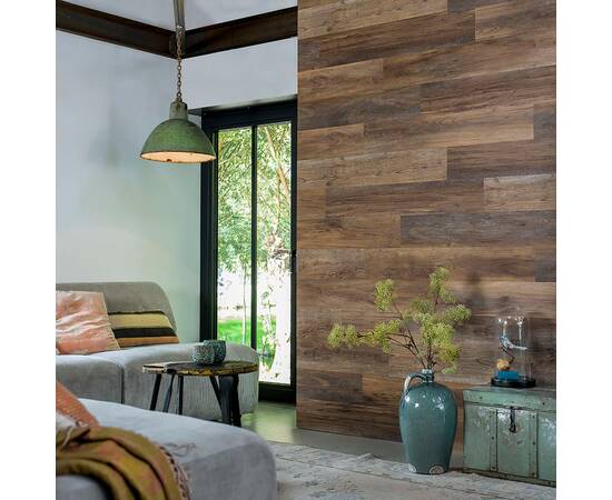 Wallart panouri perete aspect de lemn, maro închis, stejar tip hambar, 6 image