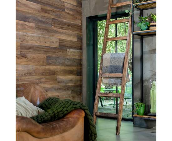 Wallart panouri perete aspect de lemn, maro închis, stejar tip hambar, 5 image