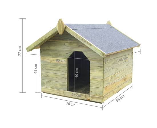 Cușcă câine grădină, acoperiș detașabil, lemn pin tratat, 6 image