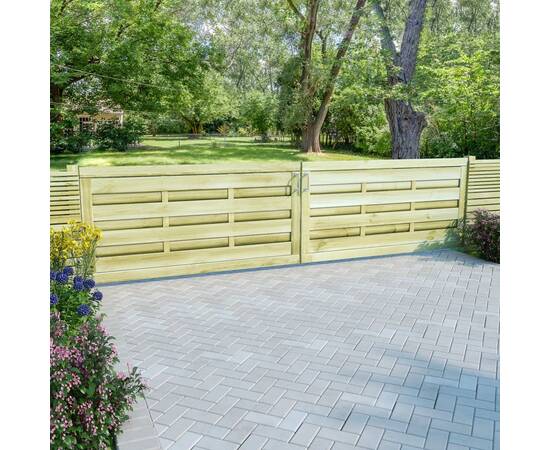 Porți de grădină 2 buc. verde 150x75 cm lemn de pin tratat, 3 image