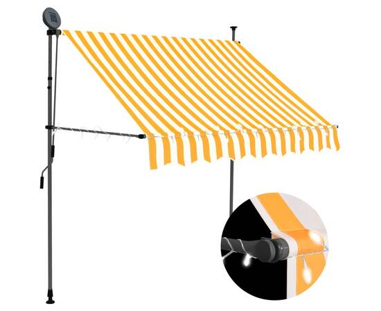 Copertină retractabilă manual cu led, alb & portocaliu, 200 cm