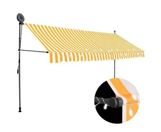 Copertină retractabilă manual cu led, alb & portocaliu, 350 cm