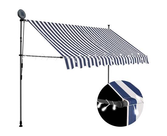 Copertină retractabilă manual cu led, albastru & alb, 250 cm