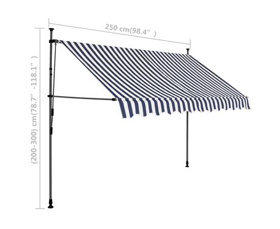 Copertină retractabilă manual cu led, albastru & alb, 250 cm, 8 image