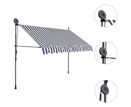 Copertină retractabilă manual cu led, albastru & alb, 250 cm, 3 image