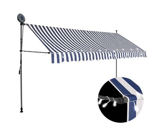 Copertină retractabilă manual cu led, albastru & alb, 350 cm