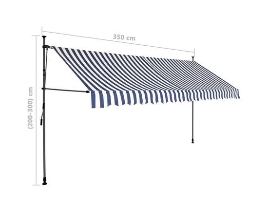 Copertină retractabilă manual cu led, albastru & alb, 350 cm, 8 image