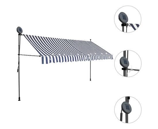 Copertină retractabilă manual cu led, albastru & alb, 400 cm, 3 image