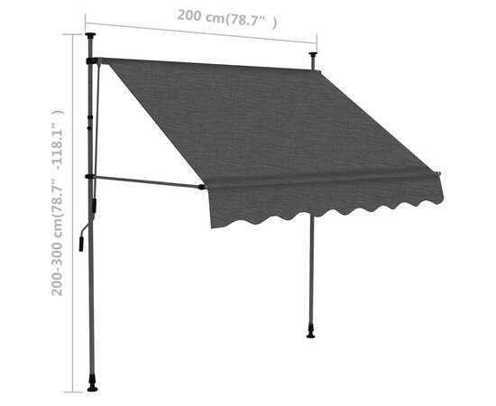 Copertină retractabilă manual cu led, antracit, 200 cm, 8 image