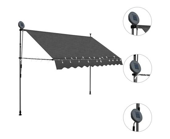 Copertină retractabilă manual cu led, antracit, 300 cm, 3 image