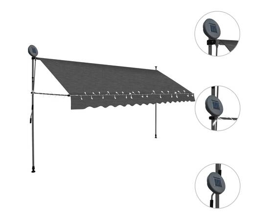 Copertină retractabilă manual cu led, antracit, 350 cm, 3 image