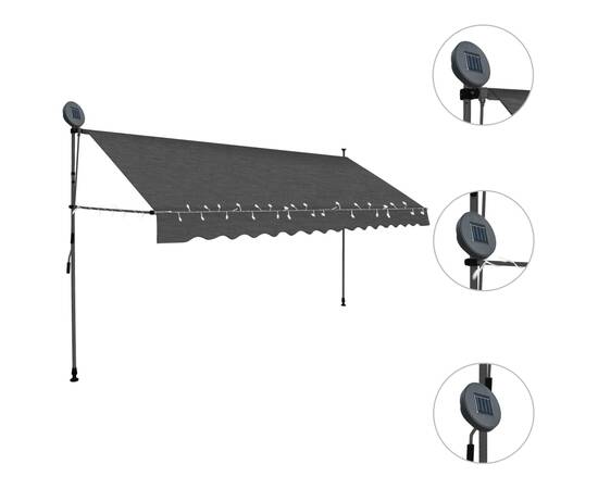 Copertină retractabilă manual cu led, antracit, 400 cm, 3 image