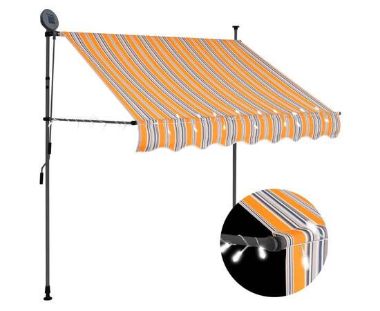 Copertină retractabilă manual cu led, galben & albastru, 150 cm