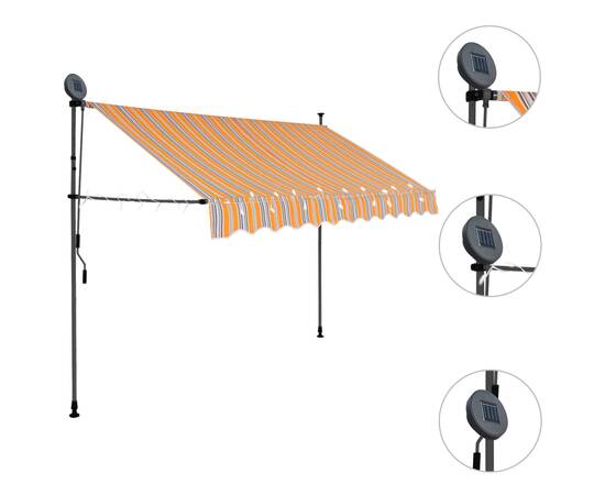 Copertină retractabilă manual cu led, galben & albastru, 250 cm, 3 image