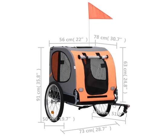 Remorcă de bicicletă pentru câini, portocaliu și gri, 7 image