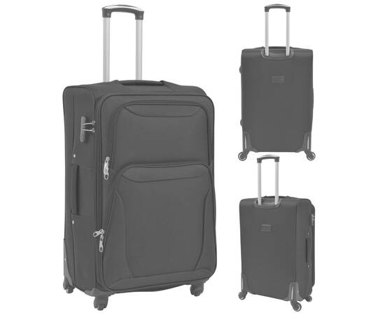 Set de valize din material textil, 3 piese, negru, 5 image
