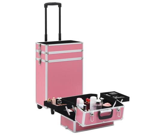 Troler de cosmetice, roz, aluminiu, 2 image