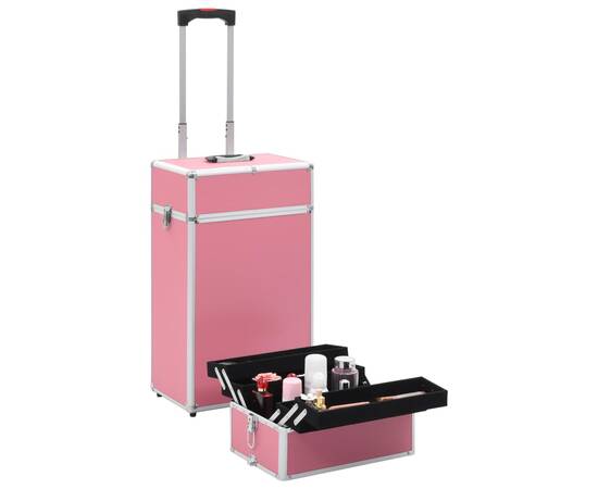 Troler de cosmetice, roz, aluminiu, 2 image
