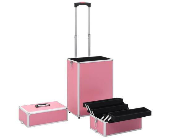 Troler de cosmetice, roz, aluminiu, 6 image
