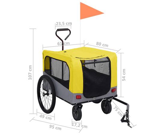 Remorcă bicicletă & cărucior 2-în-1 animale, galben și gri, 11 image