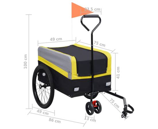 Remorcă bicicletă & cărucior 2-în-1 xxl, galben, gri și negru, 11 image
