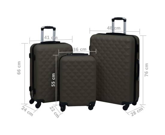 Set de valize cu carcasă rigidă, 3 piese, antracit, abs, 8 image